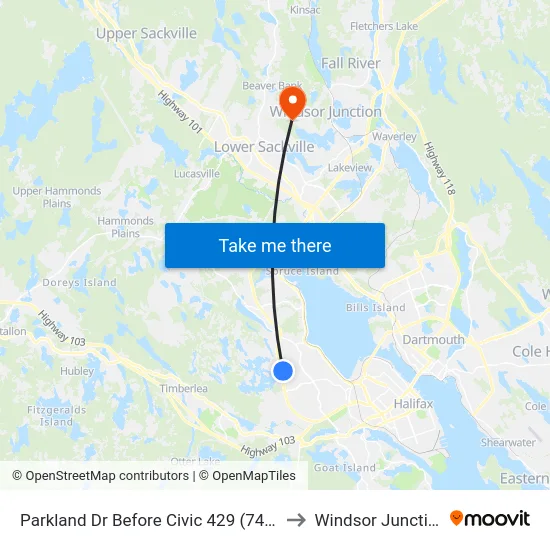 Parkland Dr Before Civic 429 (7436) to Windsor Junction map