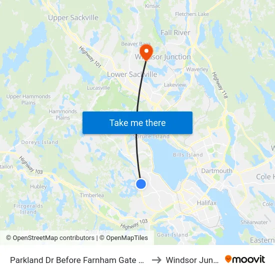 Parkland Dr Before Farnham Gate Rd (7433) to Windsor Junction map