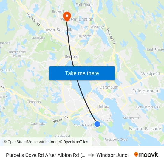 Purcells Cove Rd After Albion Rd (8120) to Windsor Junction map