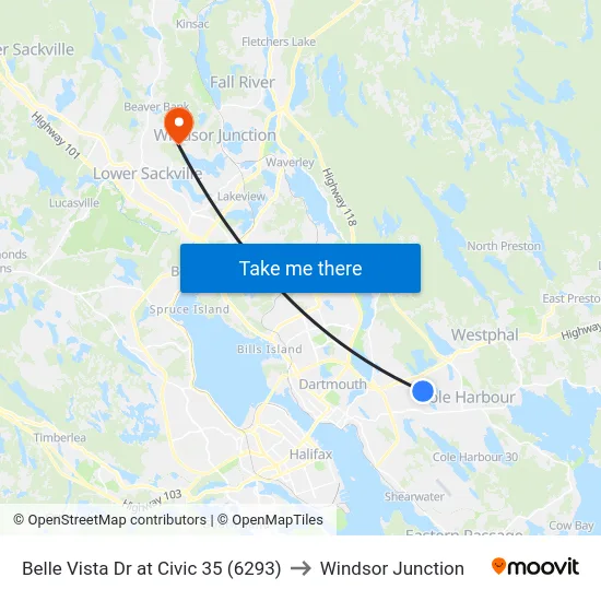 Belle Vista Dr at Civic 35 (6293) to Windsor Junction map