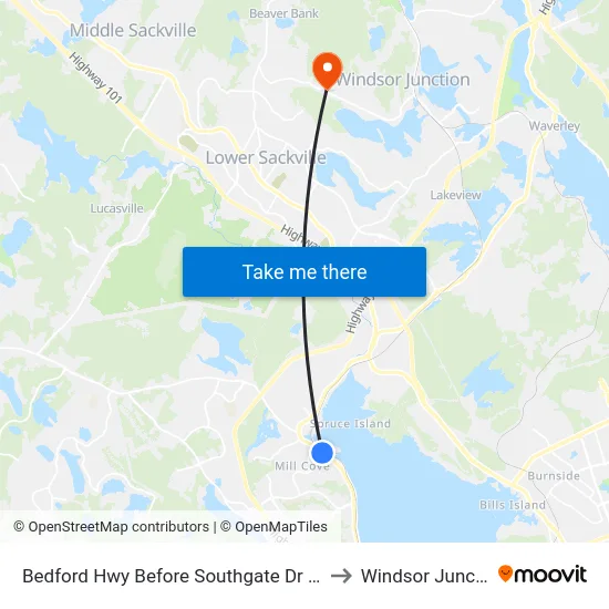 Bedford Hwy Before Southgate Dr (6290) to Windsor Junction map