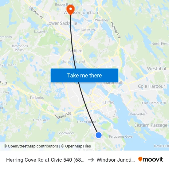 Herring Cove Rd at Civic 540 (6876) to Windsor Junction map