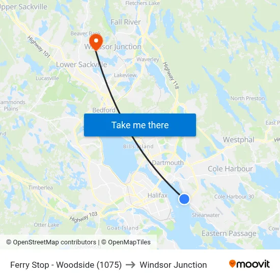 Ferry Stop - Woodside (1075) to Windsor Junction map