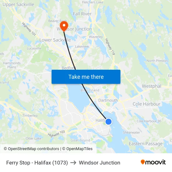 Ferry Stop - Halifax (1073) to Windsor Junction map