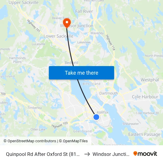Quinpool Rd After Oxford St (8137) to Windsor Junction map