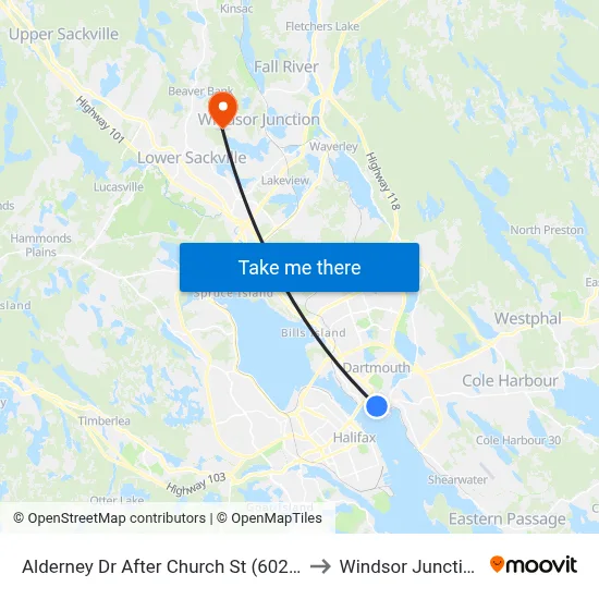 Alderney Dr After Church St (6026) to Windsor Junction map
