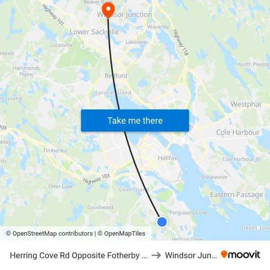 Herring Cove Rd Opposite Fotherby Ave (6847) to Windsor Junction map
