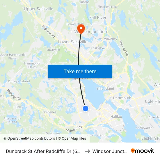 Dunbrack St After Radcliffe Dr (6599) to Windsor Junction map