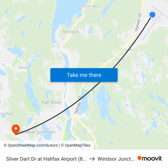 Silver Dart Dr at Halifax Airport (8695) to Windsor Junction map