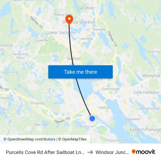Purcells Cove Rd After Sailboat Ln (8122) to Windsor Junction map