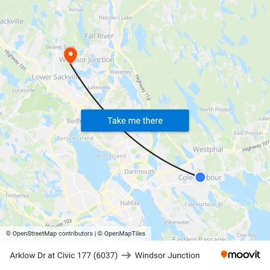 Arklow Dr at Civic 177 (6037) to Windsor Junction map