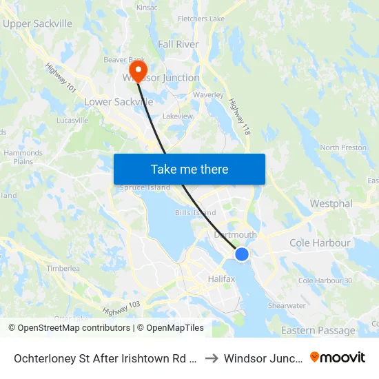 Ochterloney St After Irishtown Rd (7386) to Windsor Junction map