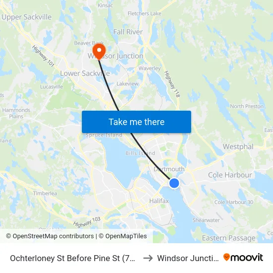 Ochterloney St Before Pine St (7385) to Windsor Junction map