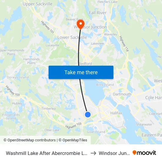 Washmill Lake After Abercrombie Lane (7445) to Windsor Junction map