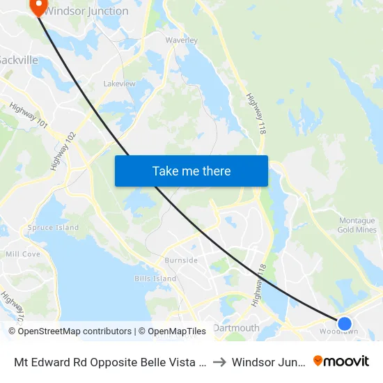 Mt Edward Rd Opposite Belle Vista Dr (7256) to Windsor Junction map