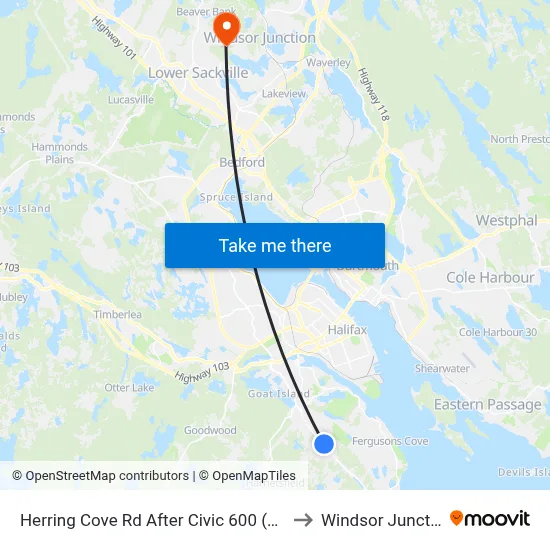 Herring Cove Rd After Civic 600 (6854) to Windsor Junction map