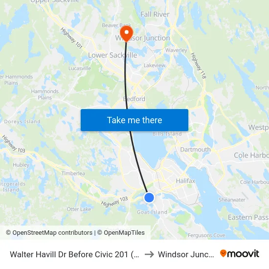 Walter Havill Dr Before Civic 201 (8806) to Windsor Junction map