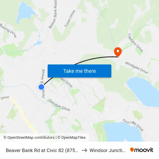 Beaver Bank Rd at Civic 82 (8758) to Windsor Junction map