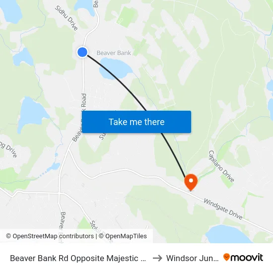 Beaver Bank Rd Opposite Majestic Ave (8754) to Windsor Junction map