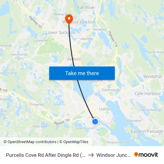 Purcells Cove Rd After Dingle Rd (8118) to Windsor Junction map