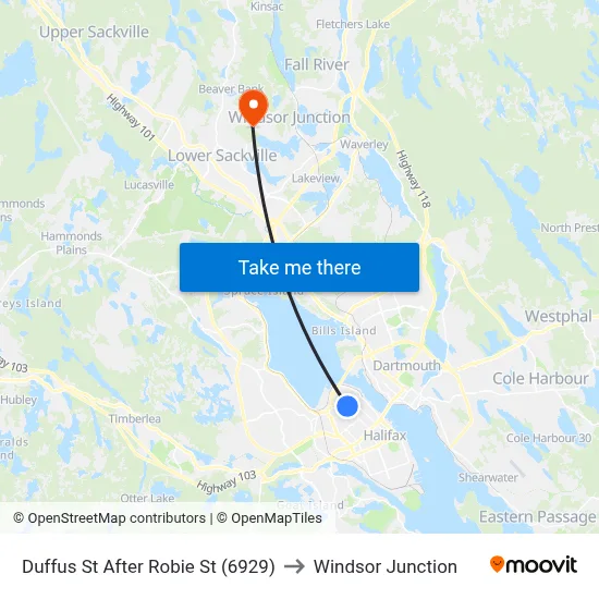 Duffus St After Robie St (6929) to Windsor Junction map