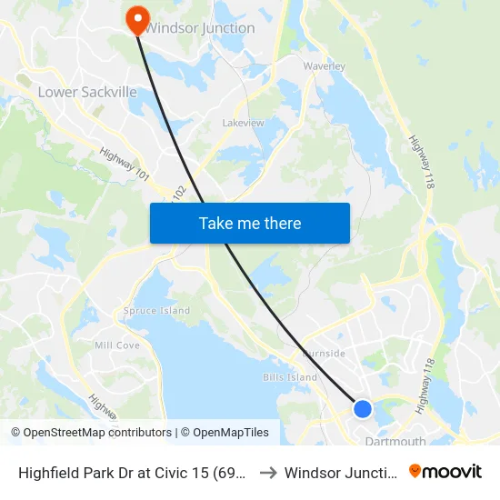 Highfield Park Dr at Civic 15 (6928) to Windsor Junction map