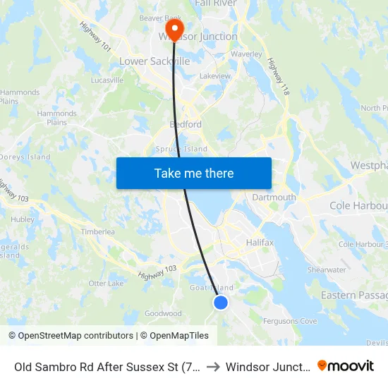 Old Sambro Rd After Sussex St (7390) to Windsor Junction map