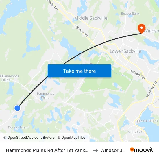 Hammonds Plains Rd After 1st Yankeetown Rd (6829) to Windsor Junction map