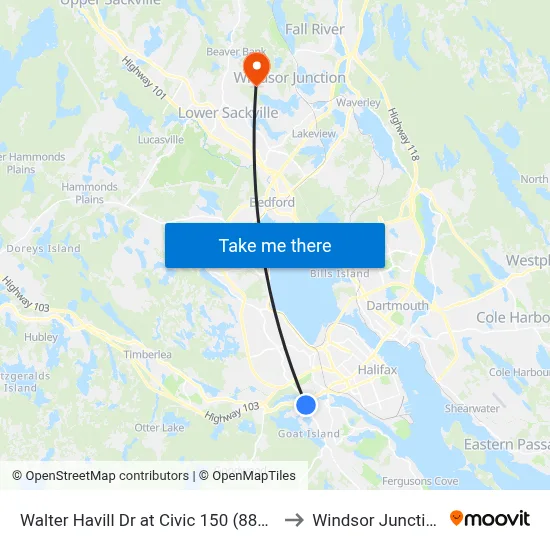 Walter Havill Dr at Civic 150 (8810) to Windsor Junction map