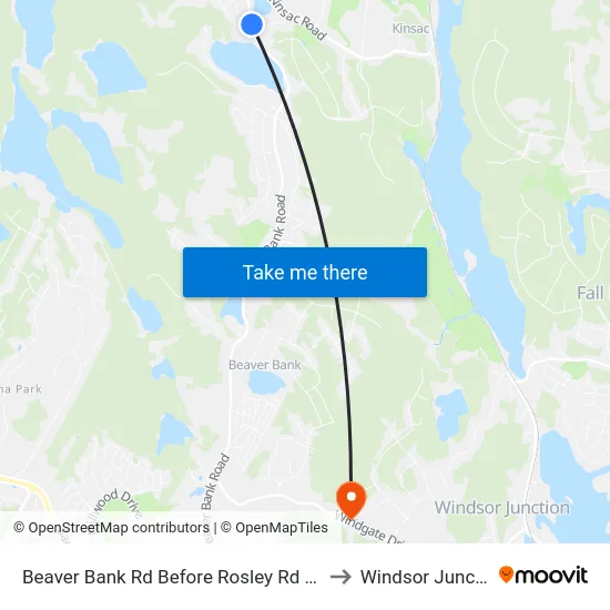 Beaver Bank Rd Before Rosley Rd (8746) to Windsor Junction map