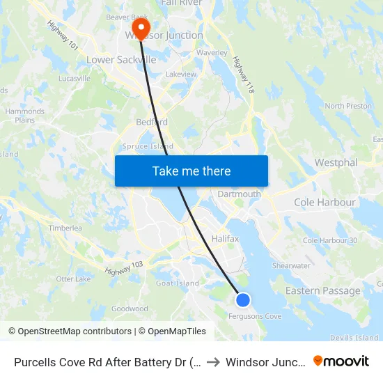 Purcells Cove Rd After Battery Dr (8104) to Windsor Junction map