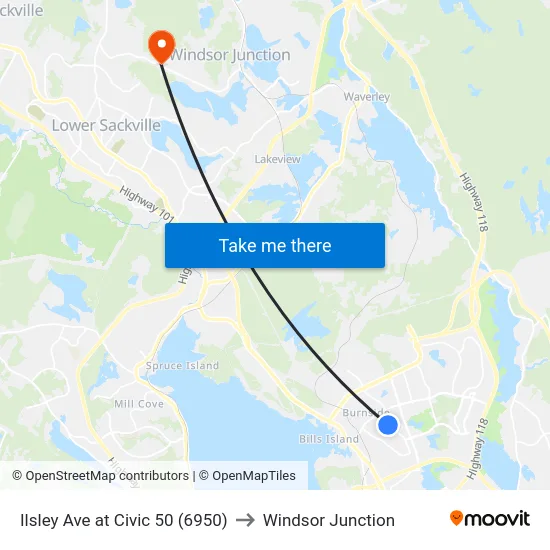 Ilsley Ave at Civic 50 (6950) to Windsor Junction map
