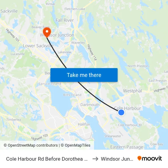 Cole Harbour Rd Before Dorothea Dr (6481) to Windsor Junction map
