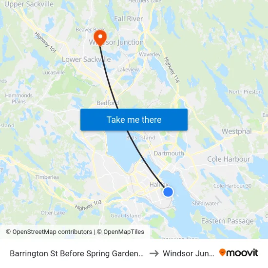 Barrington St Before Spring Garden Rd (6122) to Windsor Junction map