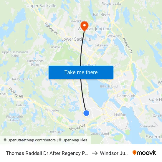 Thomas Raddall Dr After Regency Park Dr (9083) to Windsor Junction map
