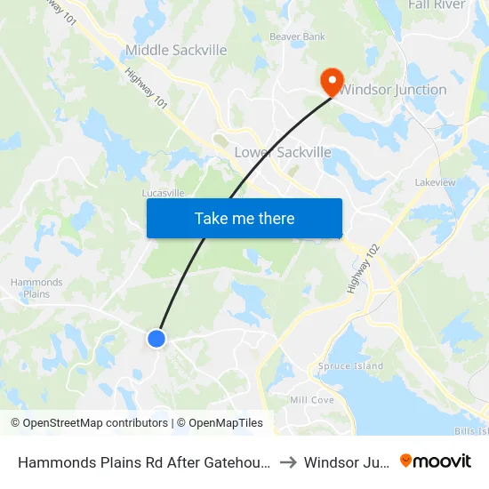 Hammonds Plains Rd After Gatehouse Run (6830) to Windsor Junction map