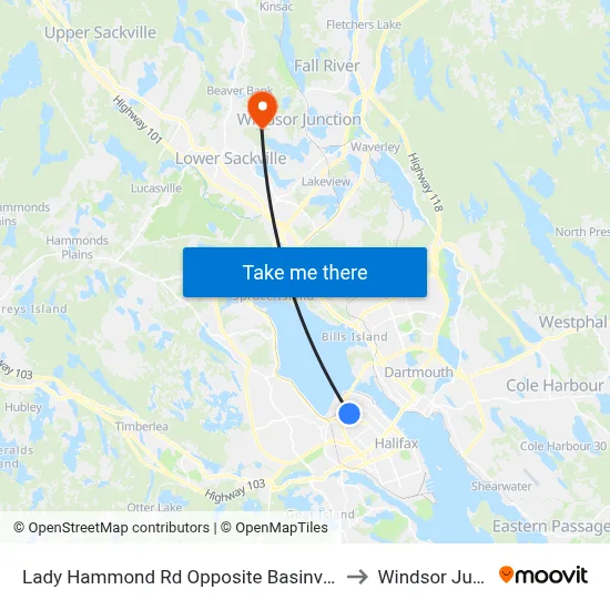Lady Hammond Rd Opposite Basinview Dr (7088) to Windsor Junction map