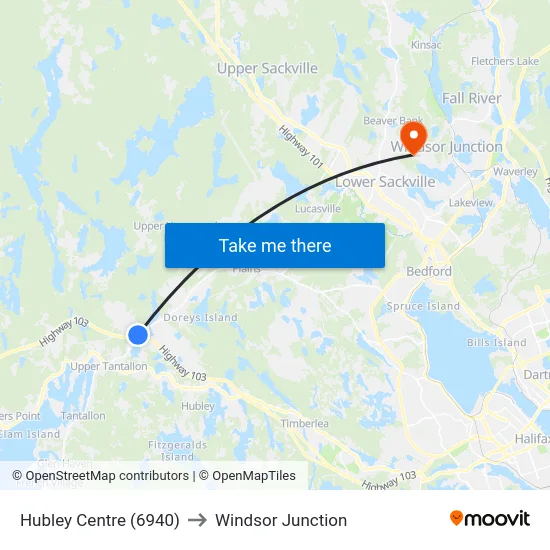 Hubley Centre (6940) to Windsor Junction map