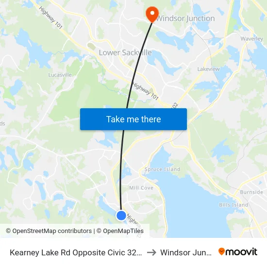 Kearney Lake Rd Opposite Civic 327 (7372) to Windsor Junction map