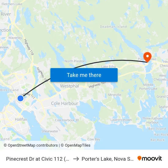 Pinecrest Dr at Civic 112 (2329) to Porter's Lake, Nova Scotia map