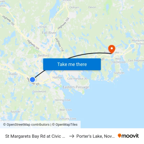 St Margarets Bay Rd at Civic 1917 (2330) to Porter's Lake, Nova Scotia map