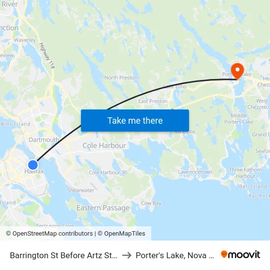 Barrington St Before Artz St (2333) to Porter's Lake, Nova Scotia map