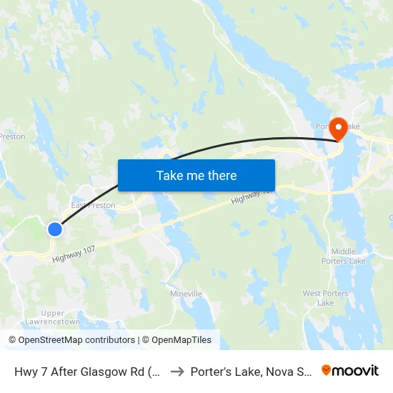 Hwy 7 After Glasgow Rd (2340) to Porter's Lake, Nova Scotia map