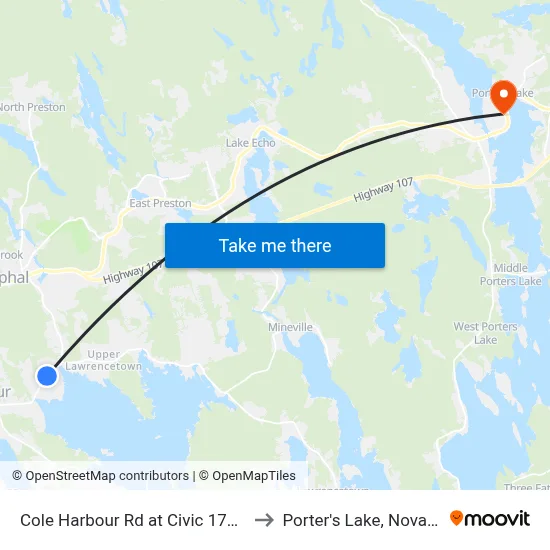 Cole Harbour Rd at Civic 1722 (2343) to Porter's Lake, Nova Scotia map