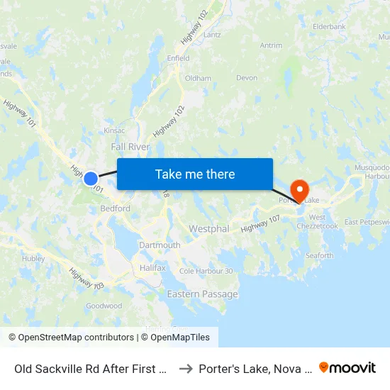 Old Sackville Rd After First St (2057) to Porter's Lake, Nova Scotia map