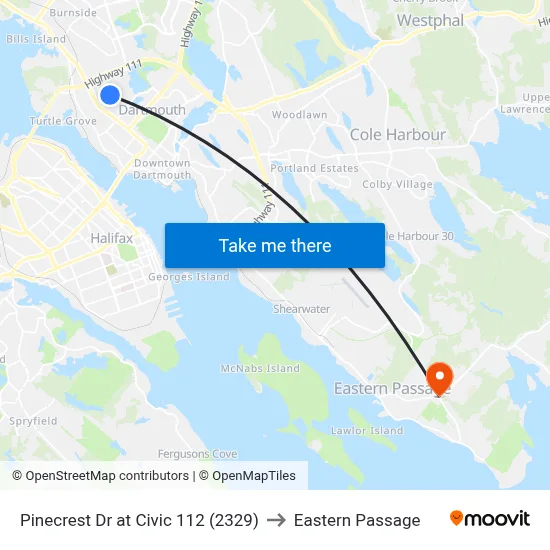 Pinecrest Dr at Civic 112 (2329) to Eastern Passage map