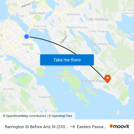 Barrington St Before Artz St (2333) to Eastern Passage map