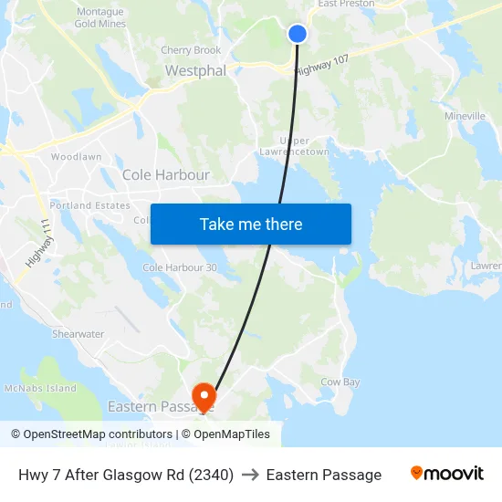 Hwy 7 After Glasgow Rd (2340) to Eastern Passage map