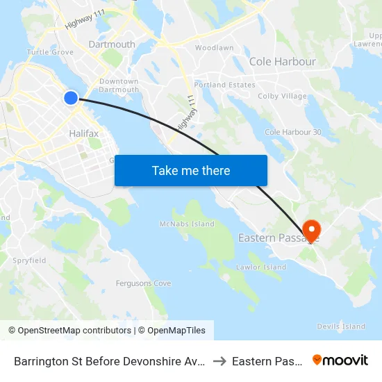 Barrington St Before Devonshire Ave (2372) to Eastern Passage map