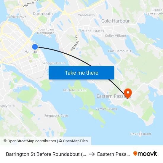 Barrington St Before Roundabout (2345) to Eastern Passage map